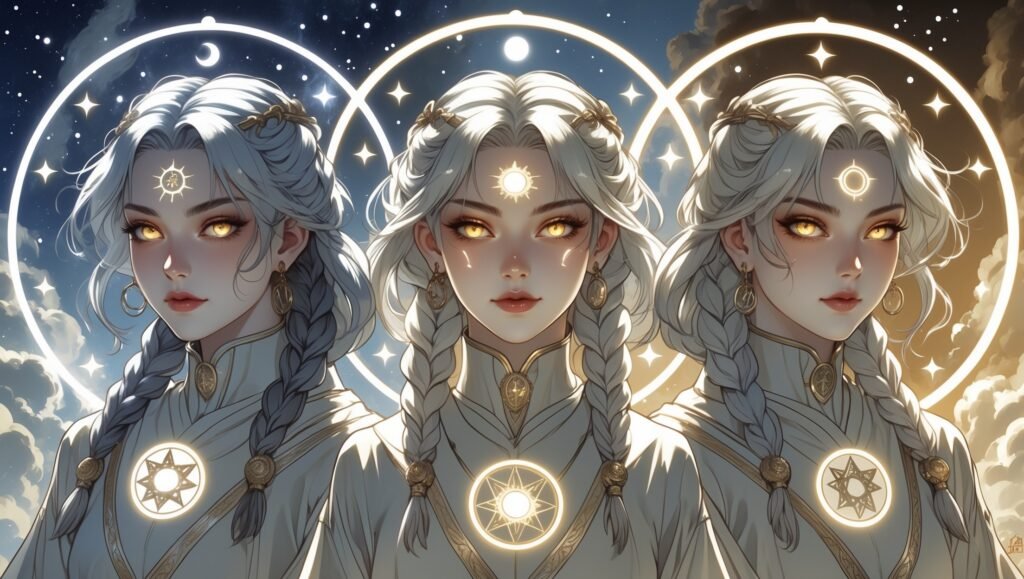 Representation of the sun, moon and rising of Gemini